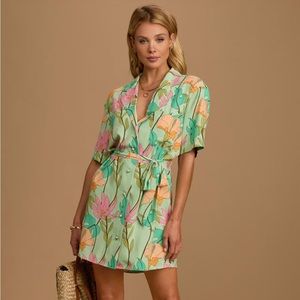 Lulus Totally Tropical Light Green Floral Print Button-Up Shirt Dress